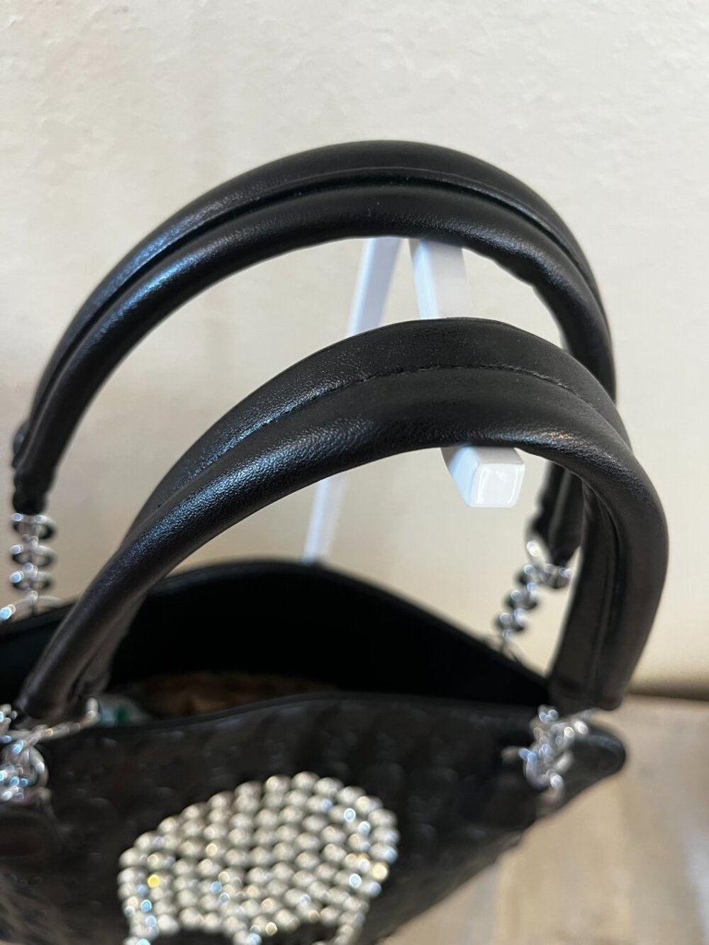 Skull Rhinestone Faux Leather Goth Mob-Wife Crossbones Studded Shoulder/Tote Bag - Picture 8 of 10